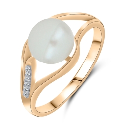 Inel din aur roz cu pietre Cubic Zirconia Incolor, Perla Albă