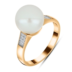 Inel din aur roz cu pietre Cubic Zirconia Incolor, Perla Albă