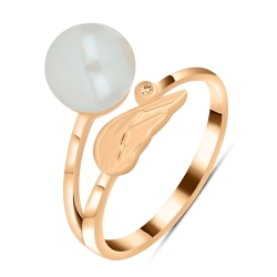 Inel din aur roz cu pietre Cubic Zirconia Incolor, Perla Albă