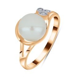 Inel din aur roz cu pietre Cubic Zirconia Incolor, Perla Albă