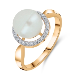 Inel din aur roz cu pietre Cubic Zirconia Incolor, Perla Albă