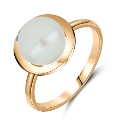 Inel din aur roz cu pietre Cubic Zirconia Incolor, Perla Albă