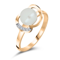 Inel din aur roz cu pietre Cubic Zirconia Incolor, Perla Albă