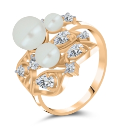 Inel din aur roz cu pietre Cubic Zirconia Incolor, Perla Albă