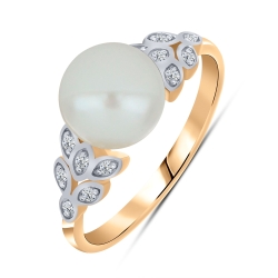 Inel din aur roz cu pietre Cubic Zirconia Incolor, Perla Albă