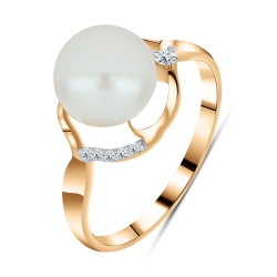 Inel din aur roz cu pietre Cubic Zirconia Incolor, Perla Albă
