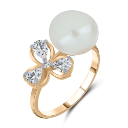 Inel din aur roz cu pietre Cubic Zirconia Incolor, Perla Albă