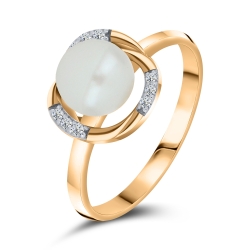 Inel din aur roz cu pietre Cubic Zirconia Incolor, Perla Albă