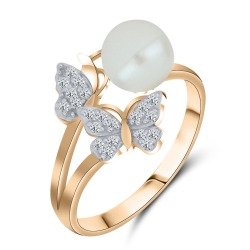Inel din aur roz cu pietre Cubic Zirconia Incolor, Perla Albă