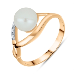 Inel din aur roz cu pietre Cubic Zirconia Incolor, Perla Albă