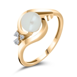Inel din aur roz cu pietre Cubic Zirconia Incolor, Perla Albă