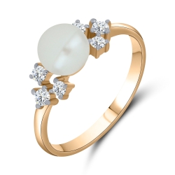 Inel din aur roz cu pietre Cubic Zirconia Incolor, Perla Albă