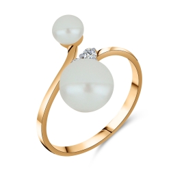 Inel din aur roz cu pietre Cubic Zirconia Incolor, Perla Albă