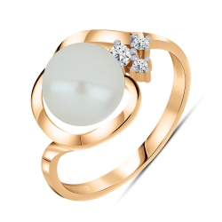 Inel din aur roz cu pietre Cubic Zirconia Incolor, Perla Albă