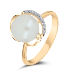 Inel din aur roz cu pietre Cubic Zirconia Incolor, Perla Albă