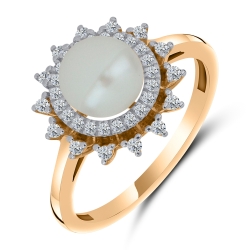 Inel din aur roz cu pietre Cubic Zirconia Incolor, Perla Albă