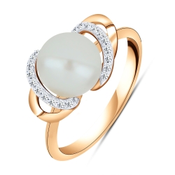 Inel din aur roz cu pietre Cubic Zirconia Incolor, Perla Albă