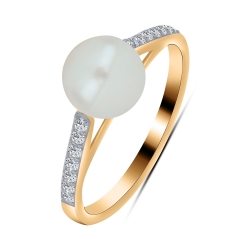 Inel din aur roz cu pietre Cubic Zirconia Incolor, Perla Albă