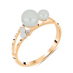 Inel din aur roz cu pietre Cubic Zirconia Incolor, Perla Albă