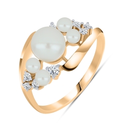 Inel din aur roz cu pietre Cubic Zirconia Incolor, Perla Albă
