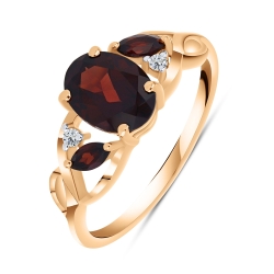 Inel din aur roz cu pietre Cubic Zirconia Incolor, Granat