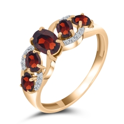 Inel din aur roz cu pietre Cubic Zirconia Incolor, Granat