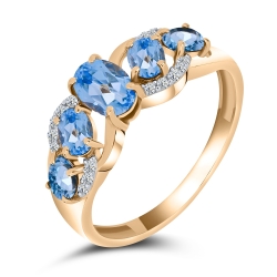Inel din aur roz cu pietre Cubic Zirconia Incolor, Topaz Swiss