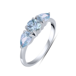 Inel din aur alb cu pietre Cubic Zirconia Albastru