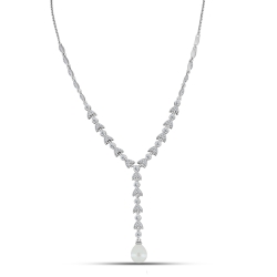 Colier din argint  cu pietre Cubic Zirconia Incolor, Perla Albă