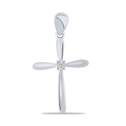 Cruce din aur alb cu pietre Cubic Zirconia Incolor