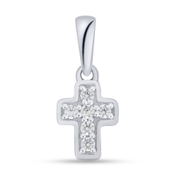Cruce din aur alb cu pietre Cubic Zirconia Incolor