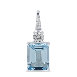 Pandantiv din aur alb cu pietre Cubic Zirconia Incolor, Topaz albastru