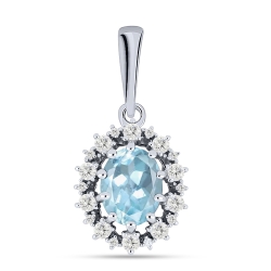 Pandantiv din argint  cu pietre Cubic Zirconia Incolor, Topaz albastru