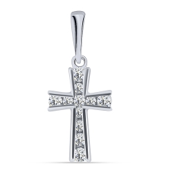 Cruce din argint  cu pietre Cubic Zirconia Incolor
