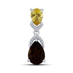 Pandantiv din argint  cu Cubic Zirconia Incolor, Cuarț fumuriu și Citrin