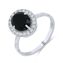 Inel din aur alb cu pietre Cubic Zirconia Incolor, Onix negru