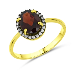 Inel din aur galben cu pietre Cubic Zirconia Incolor, Granat