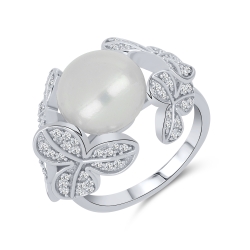 Inel din argint  cu pietre Cubic Zirconia Incolor, Perla Albă