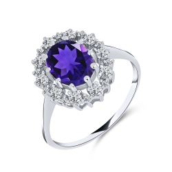 Inel din argint  cu pietre Cubic Zirconia Incolor, Ametist