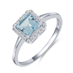 Inel din argint  cu Cubic Zirconia Incolor, Topaz albastru