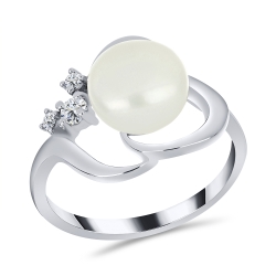 Inel din argint  cu pietre Cubic Zirconia Incolor, Perla Albă