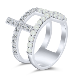 Inel din argint  cu pietre Cubic Zirconia Incolor, Perla Albă