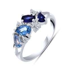 Inel din argint  cu Cubic Zirconia Incolor, Topaz Swiss și Corindon