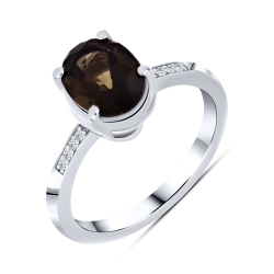 Inel din argint  cu Cubic Zirconia Incolor, Cuarț fumuriu