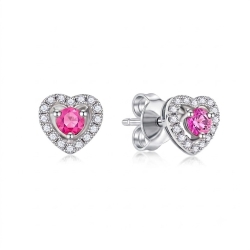 Cercei Pusete din aur alb cu pietre Diamant, Safir roz