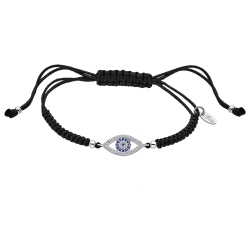 Brățară din argint  cu pietre Cubic Zirconia Incolor, Cubic Zirconia Albastru și Textil