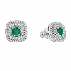 Cercei Pusete din aur alb cu pietre Diamant, Smarald