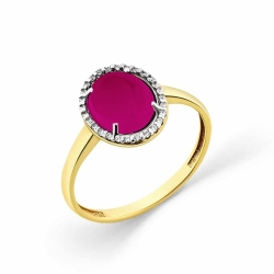 Inel din aur galben cu pietre Cubic Zirconia Incolor, Rodolit și Finift