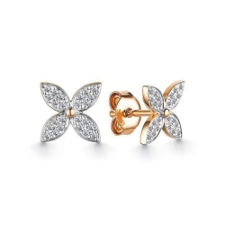 Cercei Pusete din aur roz cu pietre Diamant