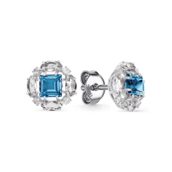 Cercei Pusete din aur alb cu pietre Cubic Zirconia Incolor, Topaz Swiss